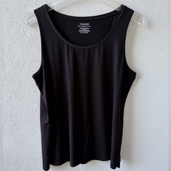 Chico’s Black Ultimate Tee Tank Sz L or Chico’s 2 Beading Classic Closet Staple - Picture 1 of 10